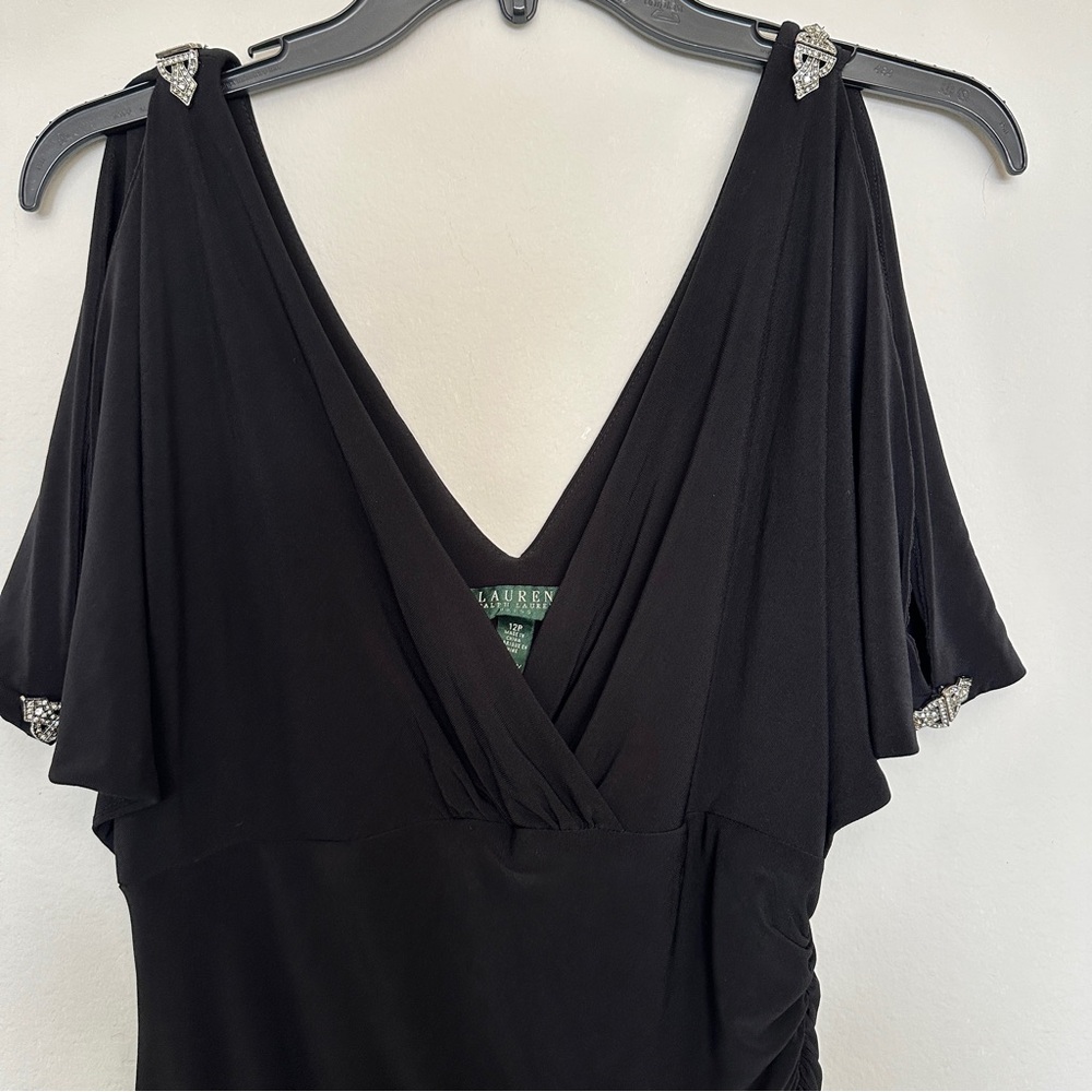 Ralph Lauren black sleeveless cold shoulder black cocktail dress rhinestones 12p